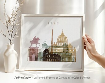 Rome Wall Art Poster - Watercolour Skyline Print - Framed & Canvas | ArtPrintsVicky