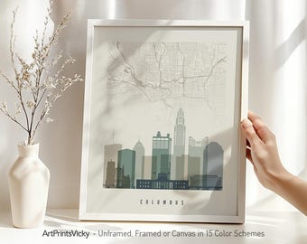 Columbus Ohio Map Print, Poster Skyline, Wall Art for Homes, Offices, and Unique Travel Gifts | ArtPrintsVicky