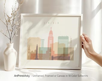 Lincoln, Nebraska Poster Wall Art - Skyline in Pastel Tone - Framed & Canvas | ArtPrintsVicky