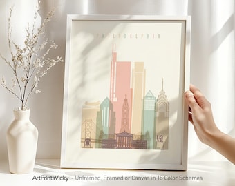 Philadelphia Wall Art Print, Philadelphia Poster Skyline, Framed or Canvas, ArtPrintsVicky