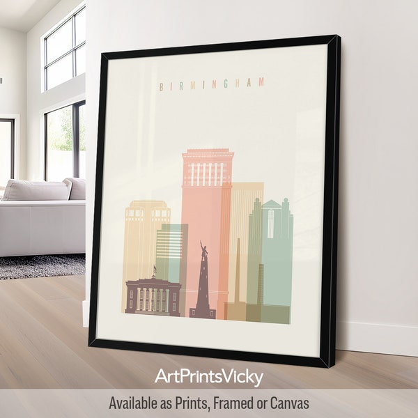 Birmingham Print | Alabama Skyline Wall Art Poster | Travel Gifts | Decor for Home and Office | Personalised Gift | ArtPrintsVicky