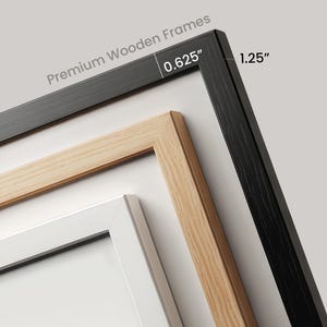 three different wooden frames, each with varying colors and sizes, arranged side by side.