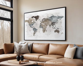 World map wall art print, World map poster, Travel Map Print | ArtPrintsVicky
