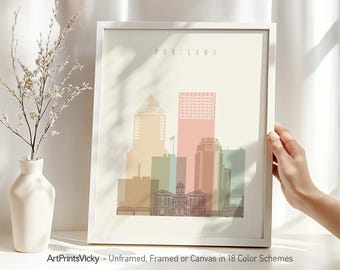Portland print, wall art poster, Portland OR skyline, Pastel city prints, Personalised gifts, Home and office decor  | ArtPrintsVicky