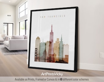 San Francisco Print, wall art poster, San Francisco skyline, travel gifts, office decor | ArtPrintsVicky