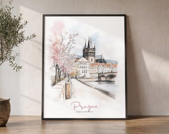 Prague Art Print, Poster drawing, Travel wall art for home and office decor