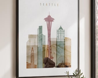 Seattle Wall Art Print, Skyline Poster, Cityscape Travel Decor