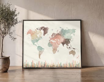 World Map Wall Art Print, Personalised Map Poster, Decor for home and office