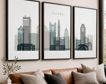 Columbus 3 Piece Wall Art Prints, Ohio Skyline Poster Set