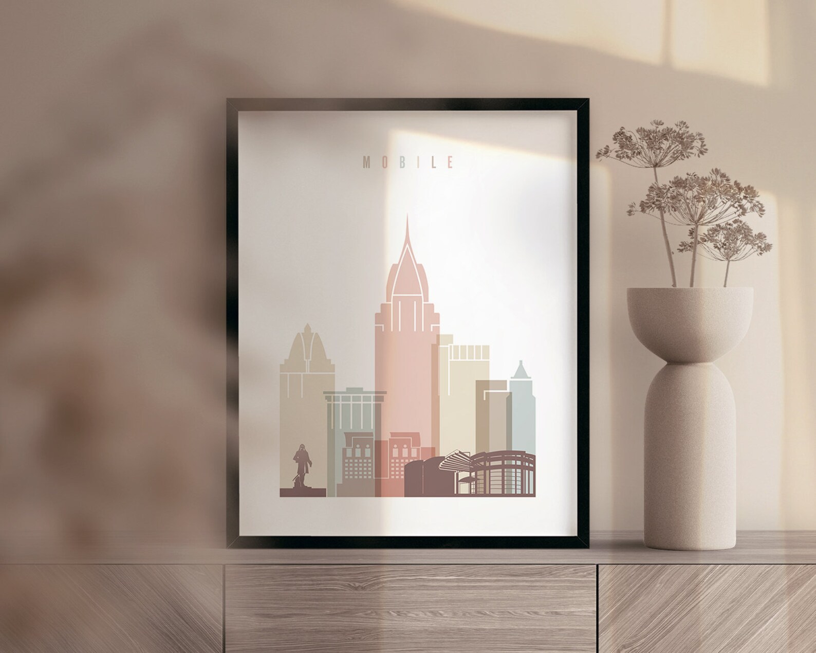 Mobile Alabama Art Mobile Skyline Poster Travel Decor City Etsy