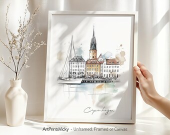 Copenhagen print | Wall art poster drawing | Home and office decor | ArtPrintsVicky