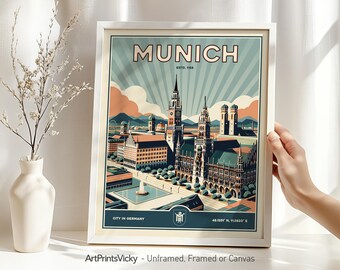 Munich Poster | Munich Prints in Retro Style | Munich Germany wall art skyline | Personalised Gift | ArtPrintsVicky