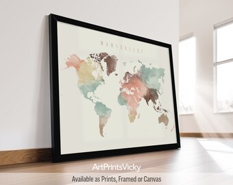 World map poster print | Travel gifts wall art | Decor for home and office | ArtPrintsVicky