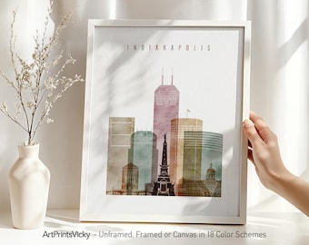 Indianapolis Watercolor Print, Poster Skyline, Travel Decor for Homes, Offices, and Unique Travel Gifts | ArtPrintsVicky