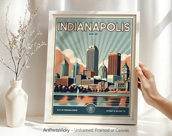 Indianapolis Wall Art Print | Indianapolis Poster in Retro Style | Skyline Art Decor for Home & Office | Personalised Gift | ArtPrintsVicky