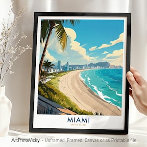 Miami Travel Poster: Vibrant Art Deco Print, Florida Wall Art