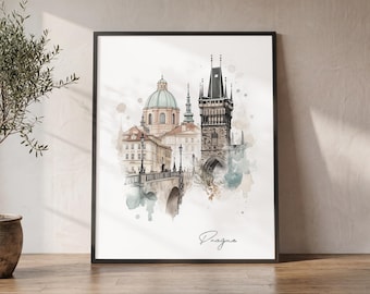 Prague Print, Poster Skyline, Czech Travel Wall Art, Home and office decor