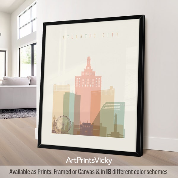 Atlantic City Art, Atlantic City print, skyline poster, travel print, City print, personalised gift | ArtPrintsVicky