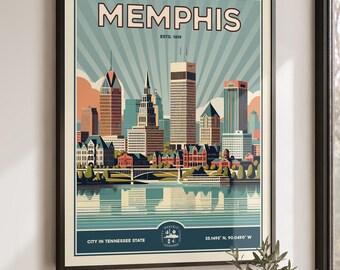 Memphis Wall Art Retro Print, Travel Poster for Home Decor