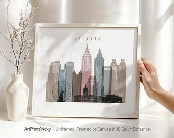 Atlanta skyline print, Atlanta poster wall art, Atlanta Georgia cityscape, Travel gift, Home Decor, ArtPrintsVicky