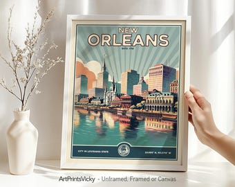 New Orleans Travel Poster | New Orleans Print | Travel Gifts | Wall Art Decor for Home and Office | Personalised Gift | ArtPrintsVicky