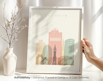 Leicester Print, Skyline Poster, Travel Decor for Homes, Offices, and Unique Travel Gifts | ArtPrintsVicky