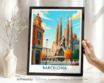 Barcelona Travel Poster - Spain | Barcelona Art Print | Retro Wall Art Home Decor | Housewarming Gift