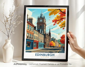 Edinburgh Travel Poster - Scotland, Edinburgh Wall Art Print, Wall Hanging Skyline Art for Home or Office Decor, Housewarming Gift