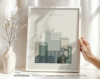 Lubbock Texas Print, Skyline Poster, Lime cream wall art print decor for Homes, Offices, and Unique Travel Gifts | ArtPrintsVicky