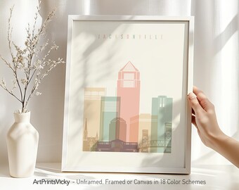 Jacksonville Print, Poster Skyline, Travel Decor for Homes, Offices, and Unique Travel Gifts | ArtPrintsVicky