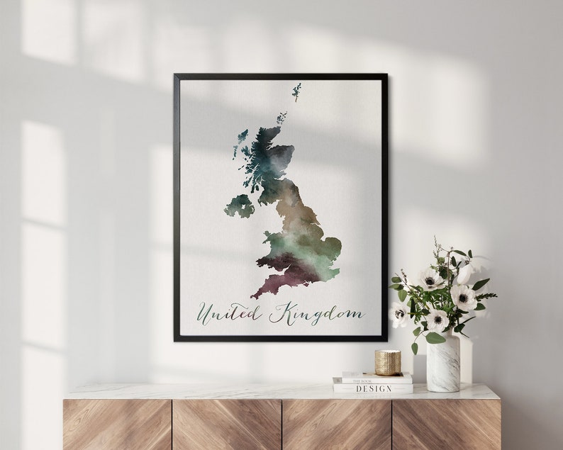 United Kingdom Wall Map Poster UK Map Print British Framed Map England Map Canvas Map of England by ArtPrintsVicky image 3