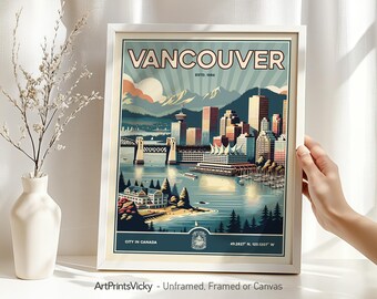 Vancouver Poster Inspired by Retro Wall Art Framed, Unframed or Canvas