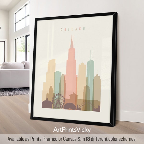 Chicago Art Print, Poster Skyline, Sophisticated Wall Art for Homes, Offices, and Unique Travel Gifts | ArtPrintsVicky