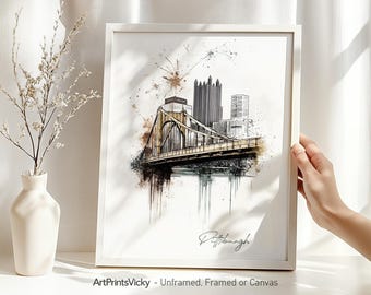 Pittsburgh wall art print | Skyline poster drawing | Cityscape art for Home and office decor | ArtPrintsVicky