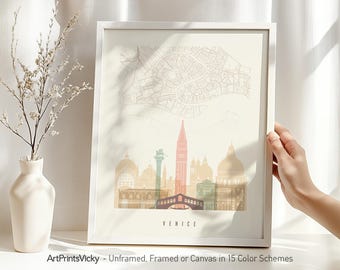 Venice Map Poster - City Map & Skyline Print | ArtPrintsVicky