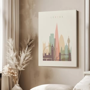 London Modern City Print in Warm Pastels, Vertical, Framed, Unframed or Canvas | ArtPrintsVicky
