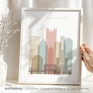 Pittsburgh Minimalist Skyline Wall Art Poster | ArtPrintsVicky
