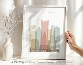 Pittsburgh Minimalist Skyline Wall Art Poster | ArtPrintsVicky