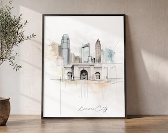 Kansas City Wall Art Print, Skyline Poster, Home & Office Decor, Gifts