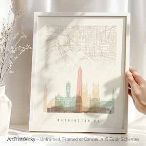 Washington DC Wall Art Print: Karte & Skyline Poster in Pastell | ArtPrintsVicky