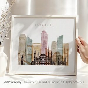 Istanbul Skyline Poster - Watercolour Wall Art Print - Framed & Canvas Options | ArtPrintsVicky