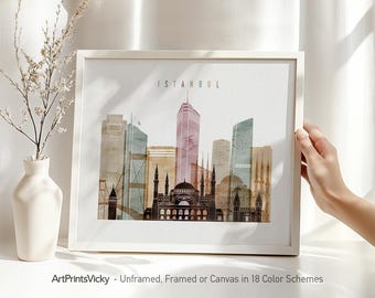 Istanbul Skyline Poster - Watercolour Wall Art Print - Framed & Canvas Options | ArtPrintsVicky
