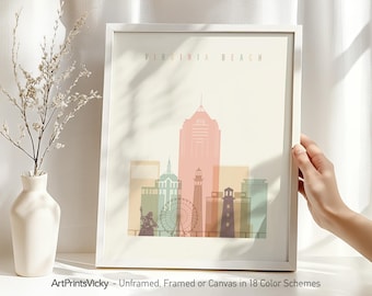 Virginia Beach wall art print, Virginia Beach skyline poster, Travel poster for Home and Office decor | ArtPrintsVicky