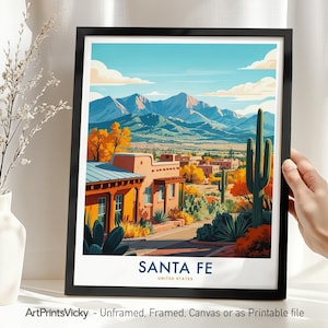 Santa Fe Adobe Cityscape Print: Southwest Travel Poster, New Mexico Wall Art