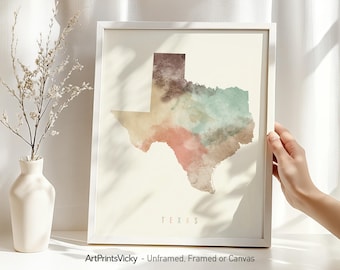 Texas map poster print | Personalised gifts wall art | Decor for home and office | ArtPrintsVicky