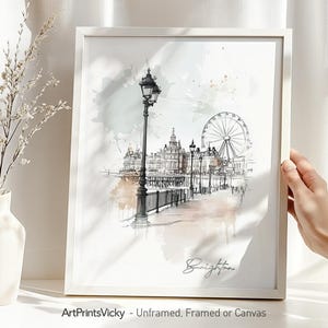 Brighton print | Brighton wall art poster | Brighton cityscape drawing | Home and office decor | ArtPrintsVicky