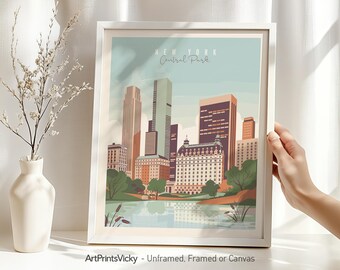 New York skyline print | Wall art poster of Central Park | NYC Architecture Illustrations | Gifts | Pastel city prints | ArtPrintsVicky