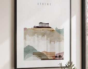 Athens Greece Wall Art Print, Skyline Poster, Cityscape Travel Decor