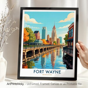 Fort Wayne Indiana Print: Skyline Cityscape Wall Art
