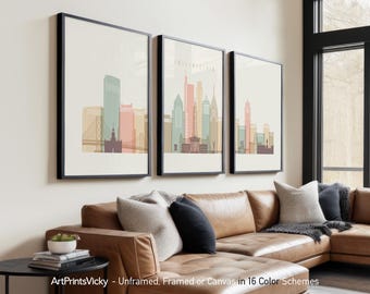Philadelphia Set of 3 Wall Art Posters Framed, Unframed or Canvas in 16 Colour Schemes